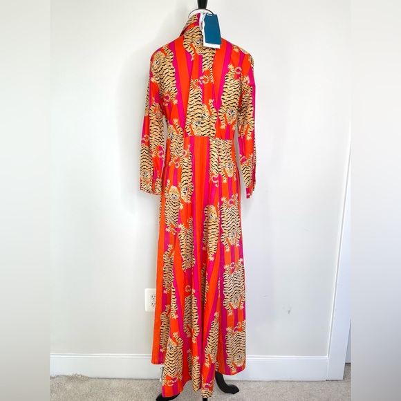 Guadalupe Luciana Tibet Tiger Stripes Hand Block Print Pure Indian Cotton Dress - Picture 14 of 16